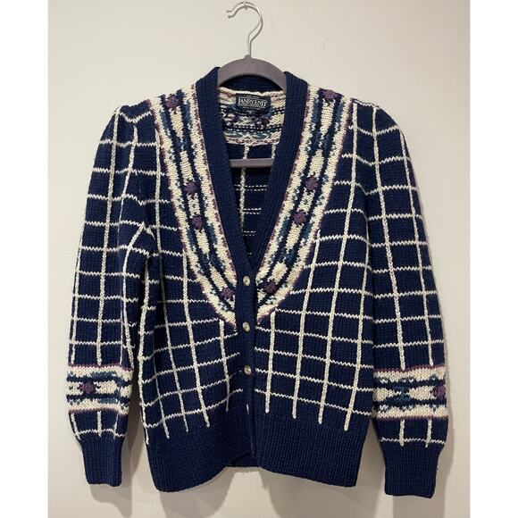 Vintage 90's Lands End 100% wool cardigan floral print grannycore, preppy Small - Picture 2 of 7